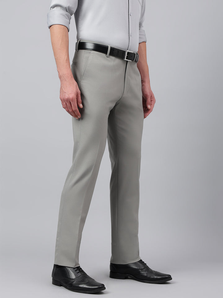 Men Flint Grey Standard Fit Solid Formal Trouser