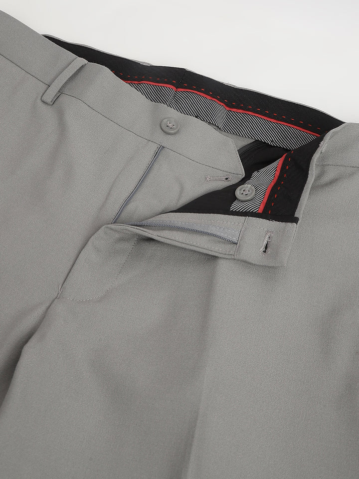 Men Flint Grey Standard Fit Solid Formal Trouser