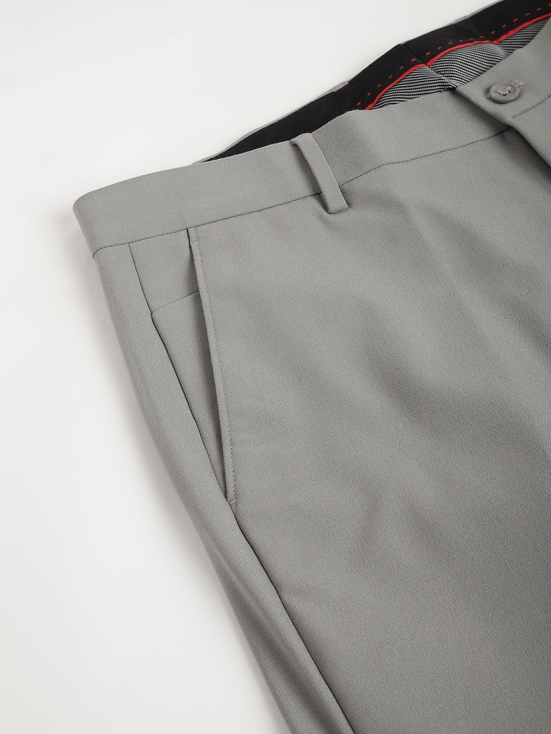 Men Flint Grey Standard Fit Solid Formal Trouser