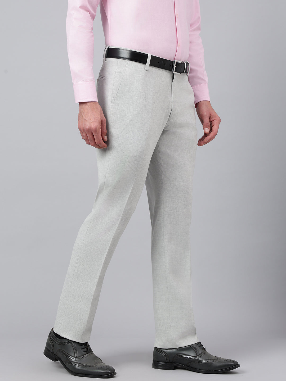 Men Harbor Mist Standard Fit Solid Formal Trouser