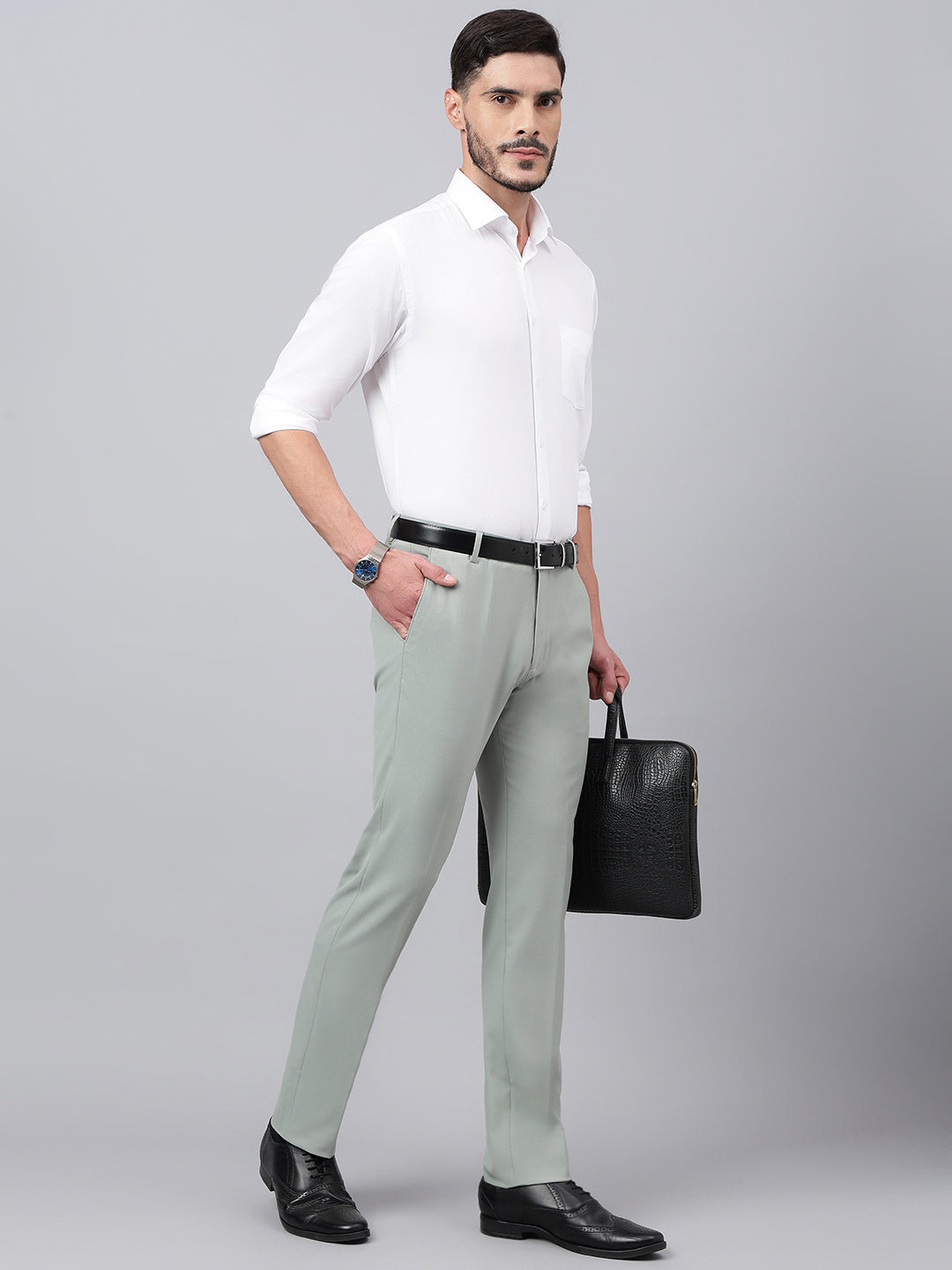 Men Wrougth Iron Standard Fit Solid Formal Trouser