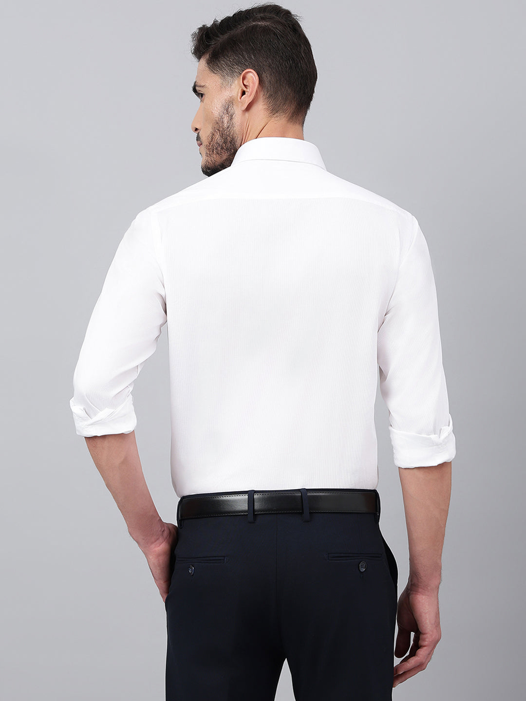 Men White Standard Fit Solid Stripped Formal Shirt