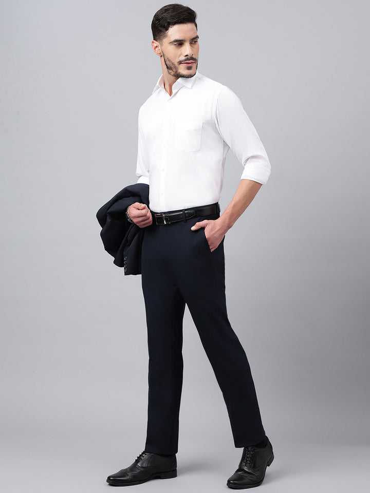 Men White Standard Fit Solid Stripped Formal Shirt