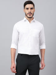 Men White Standard Fit Stripped Club Wear Shirt