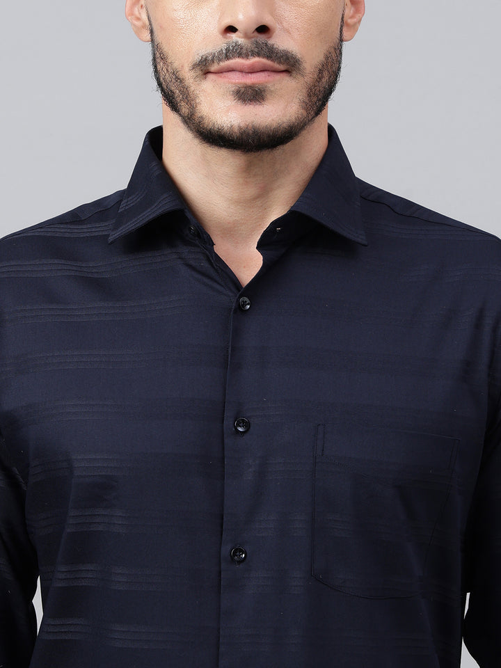 Men Navy Standard Fit Stripped Club Wear Shirt