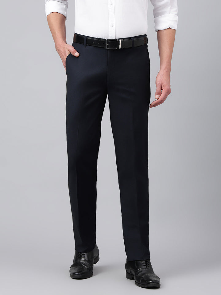 Men Navy Smart Fit Solid Formal Trouser