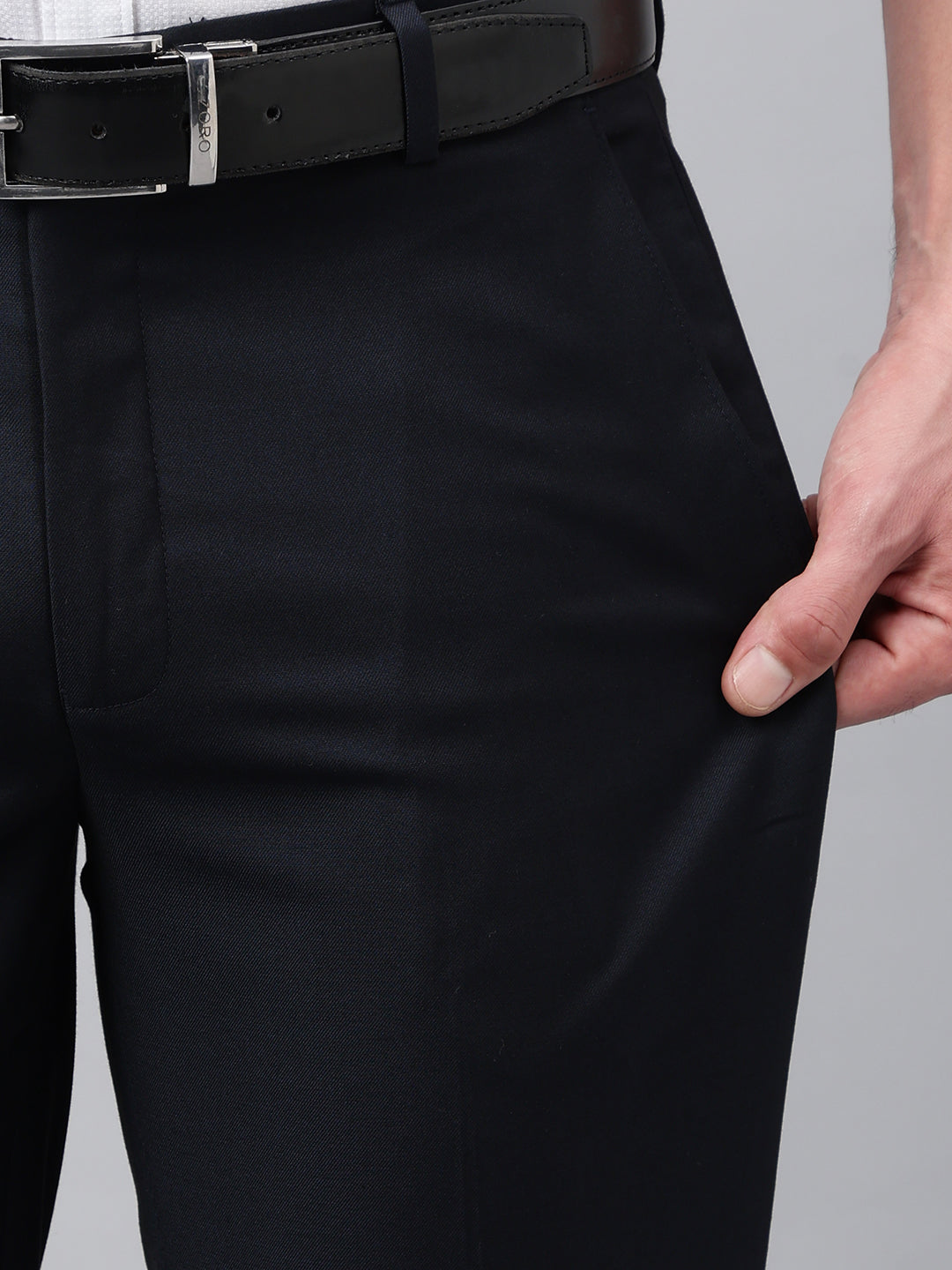 Men Navy Smart Fit Solid Formal Trouser