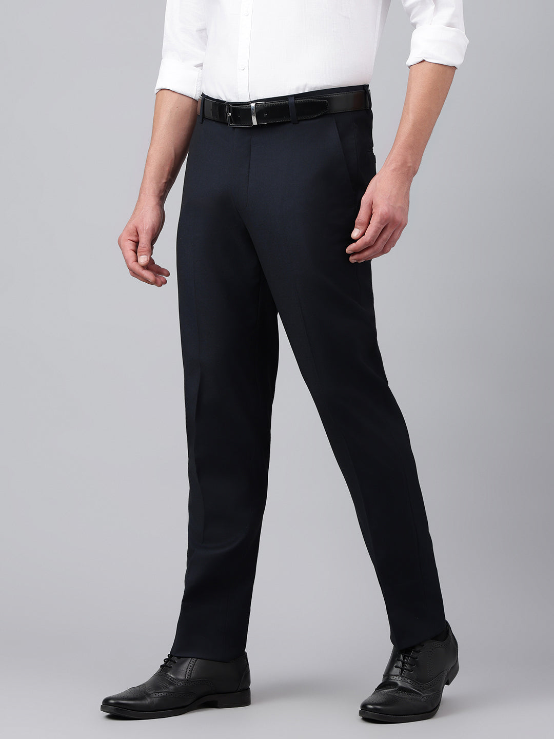 Men Navy Smart Fit Solid Formal Trouser