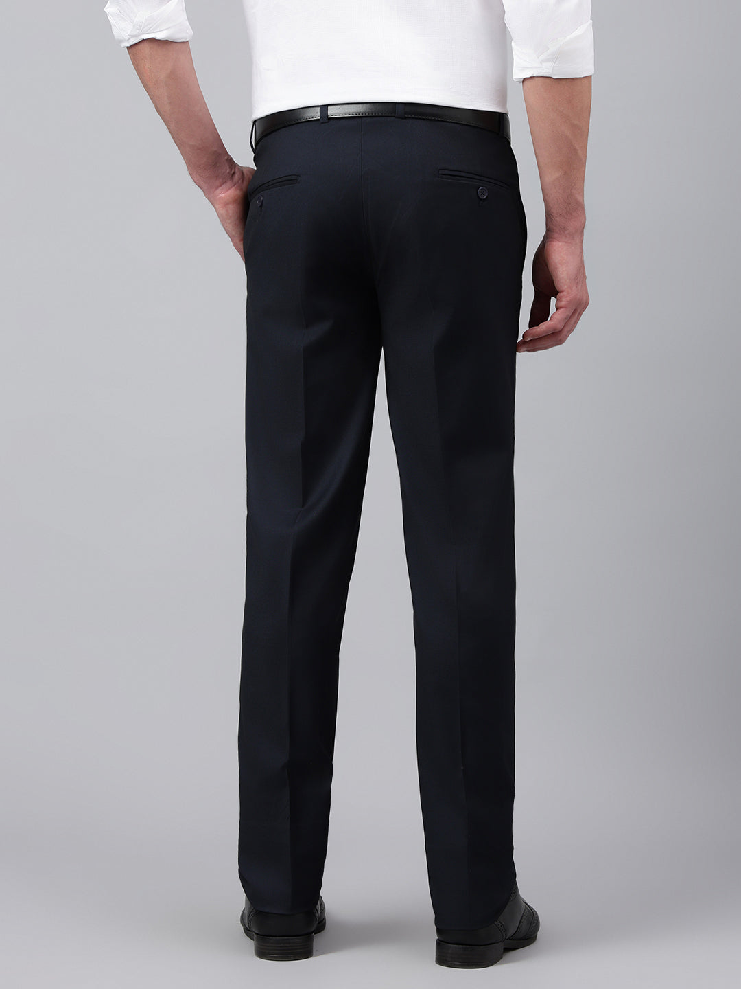 Men Navy Smart Fit Solid Formal Trouser