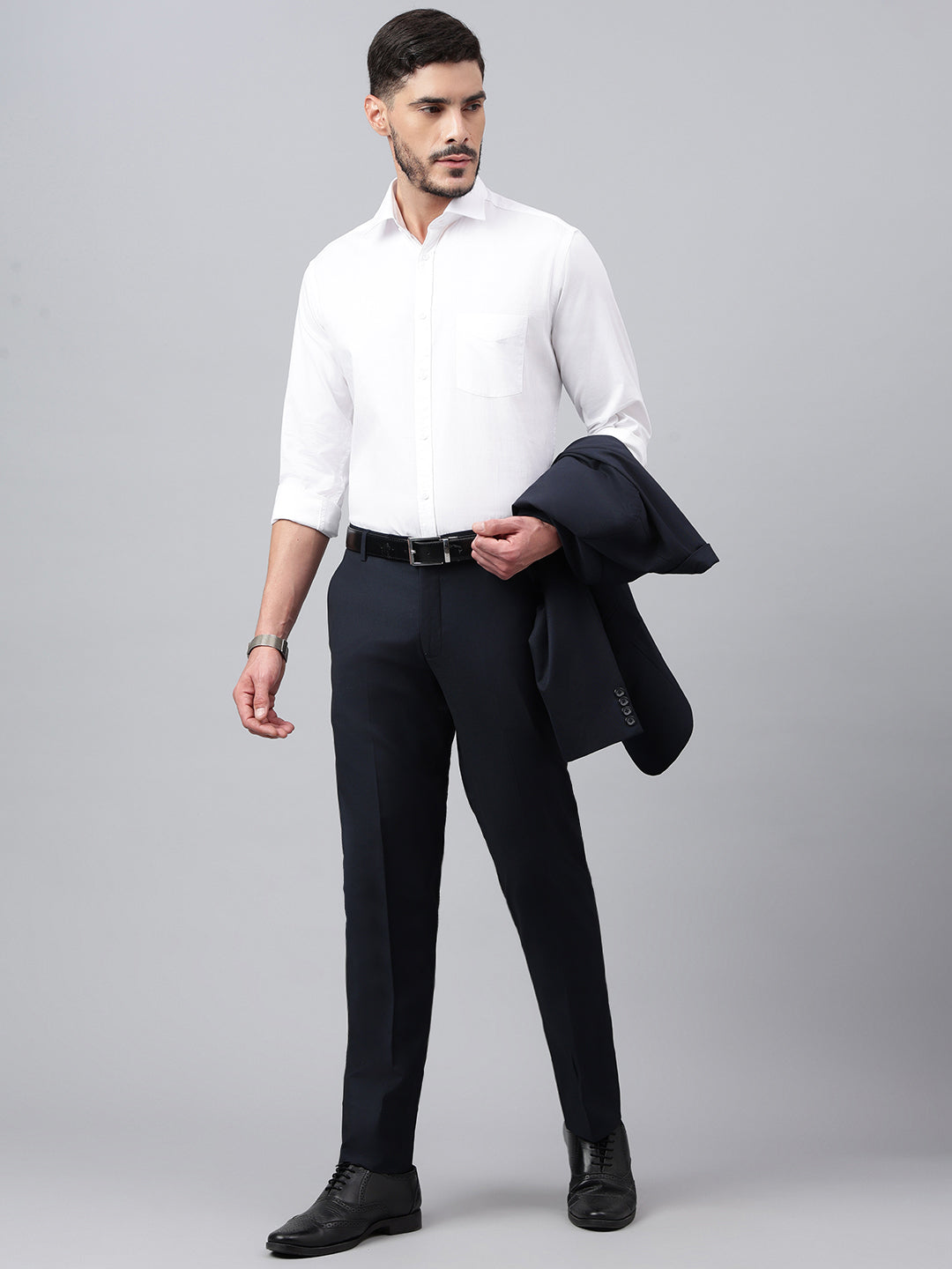 Men Navy Smart Fit Solid Formal Trouser