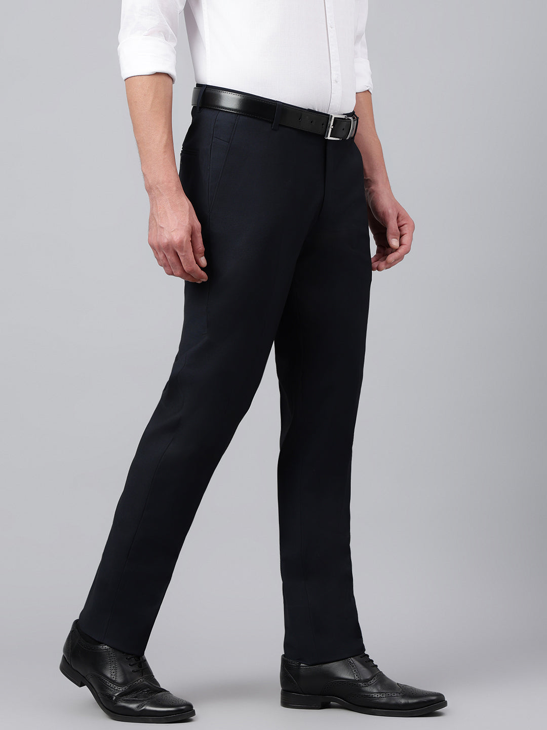 Men Navy Smart Fit Solid Formal Trouser