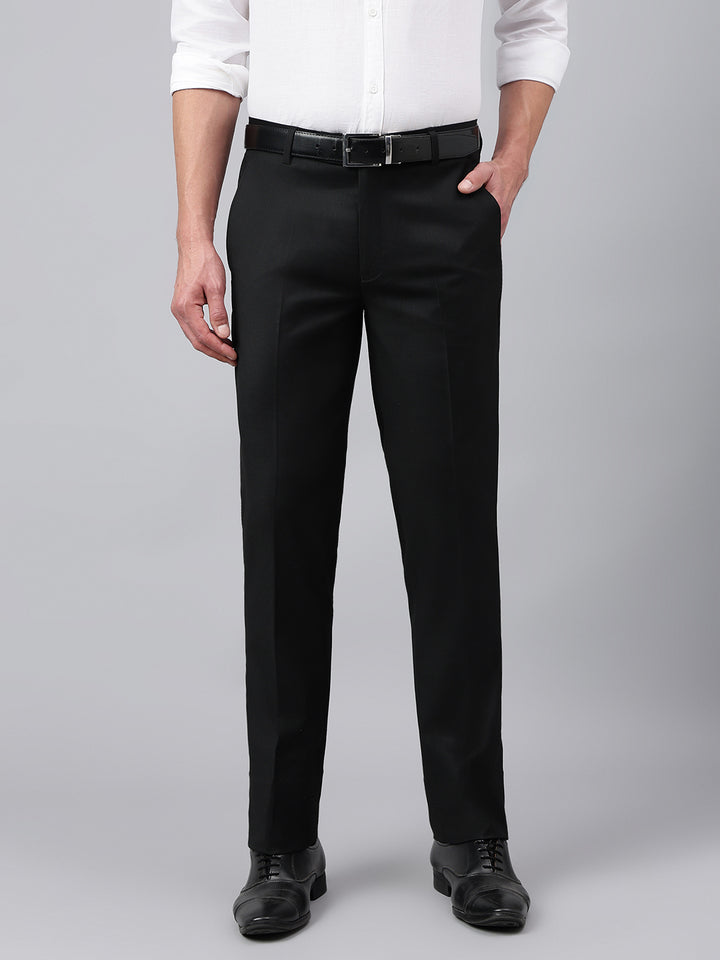 Men Black Smart Fit Solid Formal Trouser