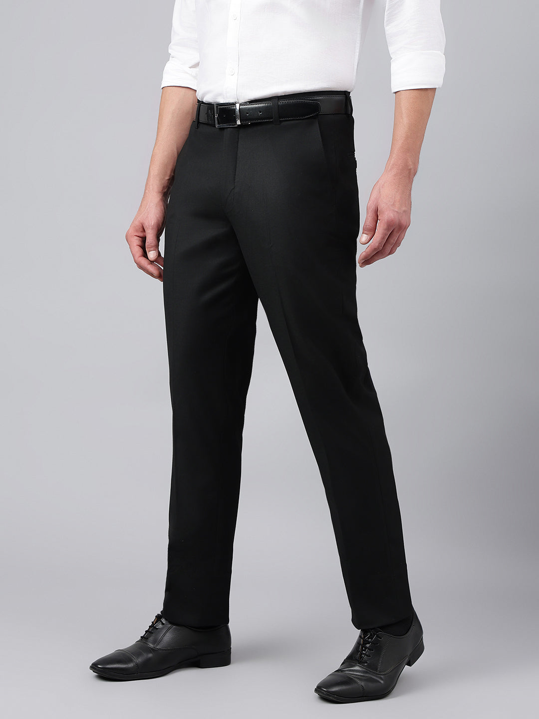 Men Black Smart Fit Solid Formal Trouser