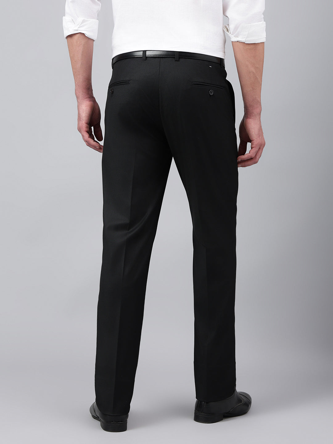 Men Black Smart Fit Solid Formal Trouser