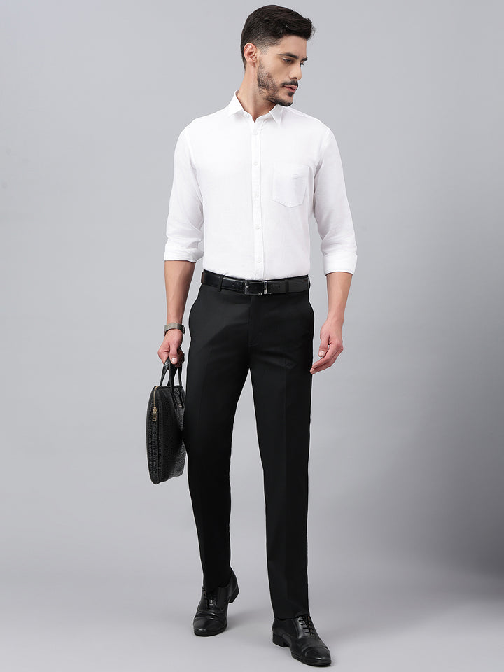 Men Black Smart Fit Solid Formal Trouser