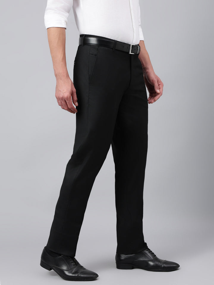 Men Black Smart Fit Solid Formal Trouser