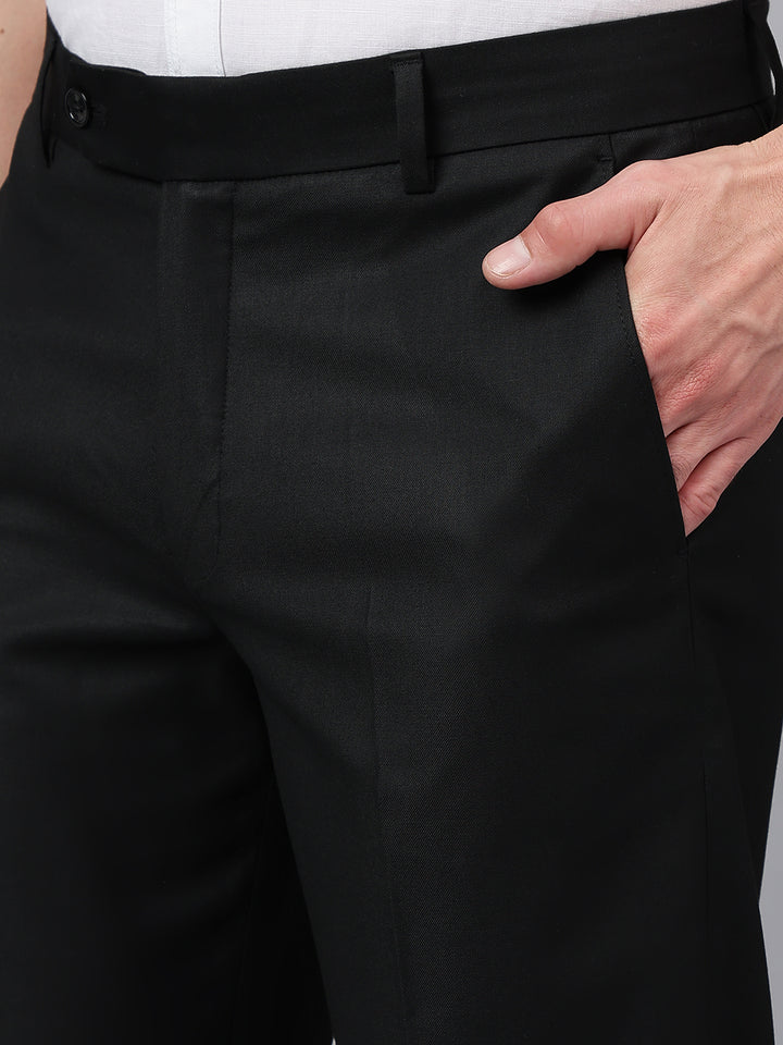 Men Black Smart Fit Solid Formal Trouser