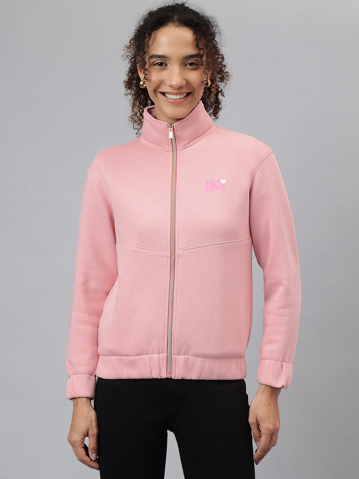 Richlook Women Pink Full Zipper Sweatshirt