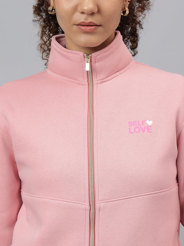 Richlook Women Pink Full Zipper Sweatshirt