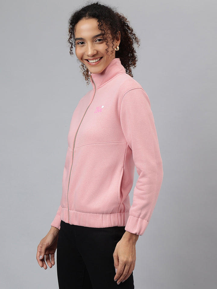 Richlook Women Pink Full Zipper Sweatshirt