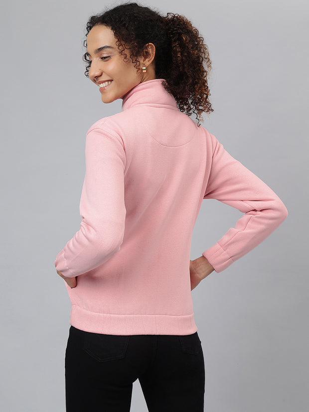 Richlook Women Pink Full Zipper Sweatshirt