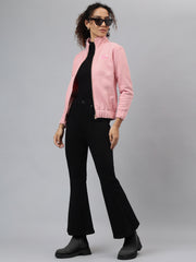 Richlook Women Pink Full Zipper Sweatshirt