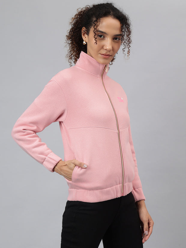 Richlook Women Pink Full Zipper Sweatshirt