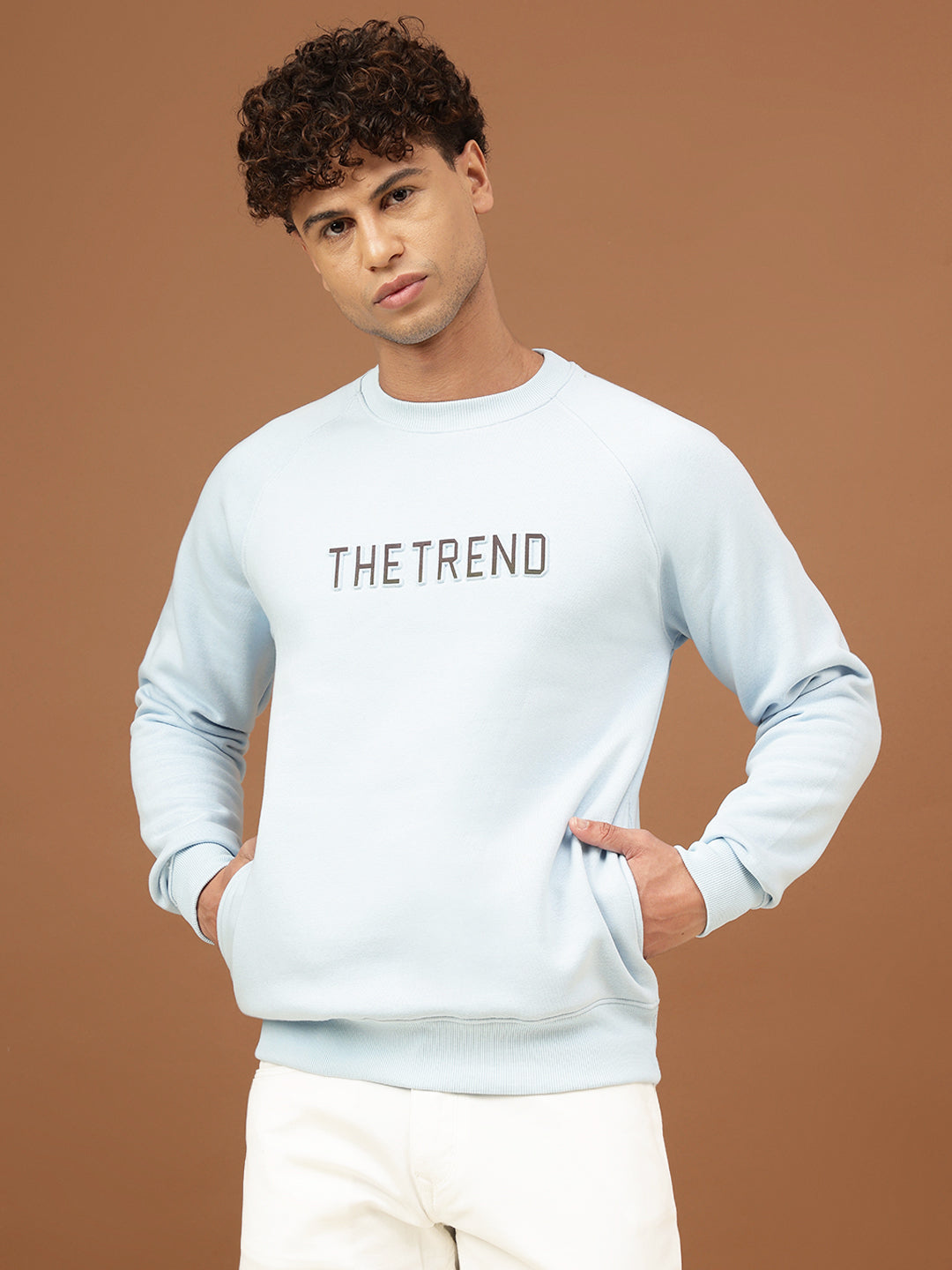 Richlook Men Sky Blue Crew Neck Sweatshirt