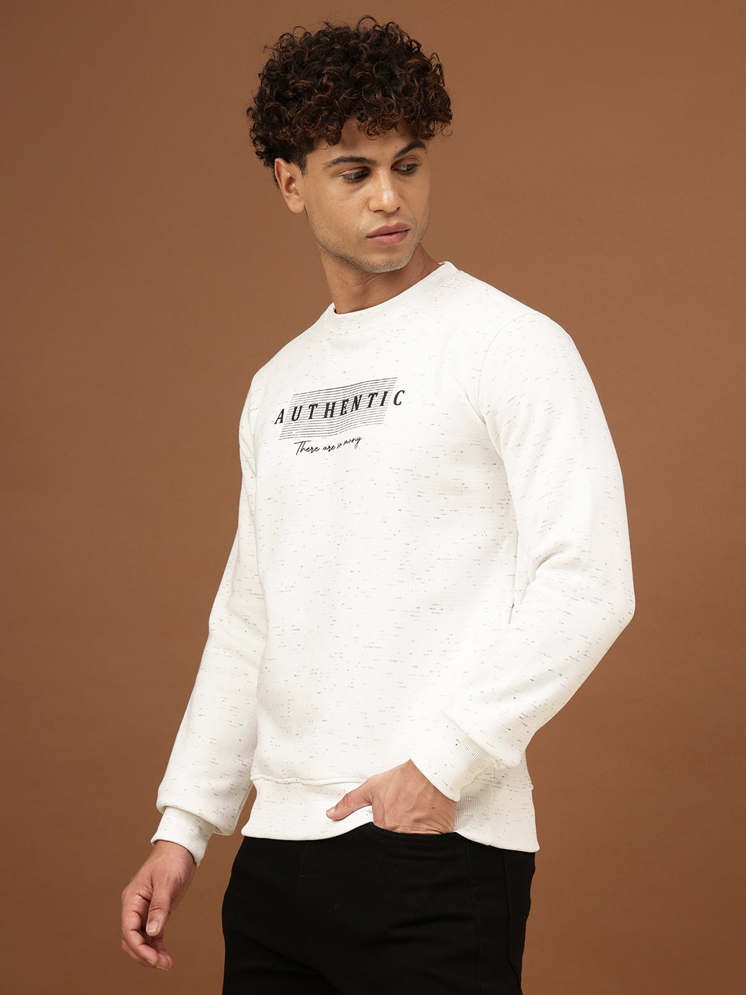 Richlook Men Oatmeal Crew Neck Sweatshirt