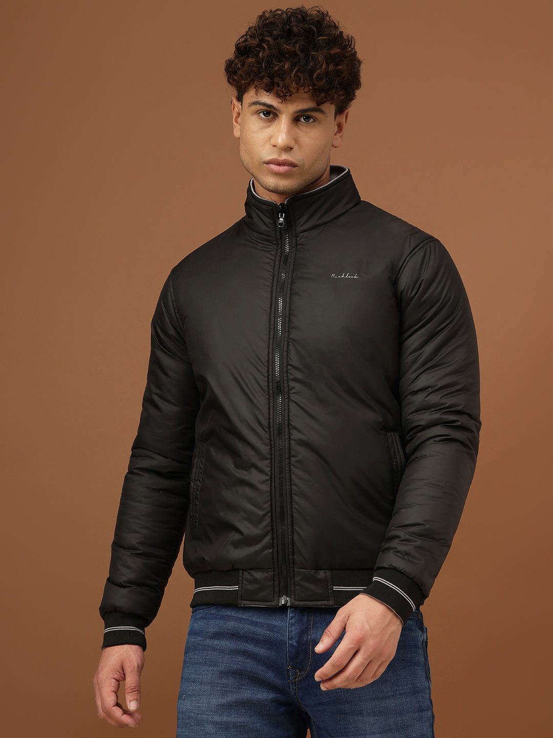 Richlook Men Grey & Black Reversible Jacket