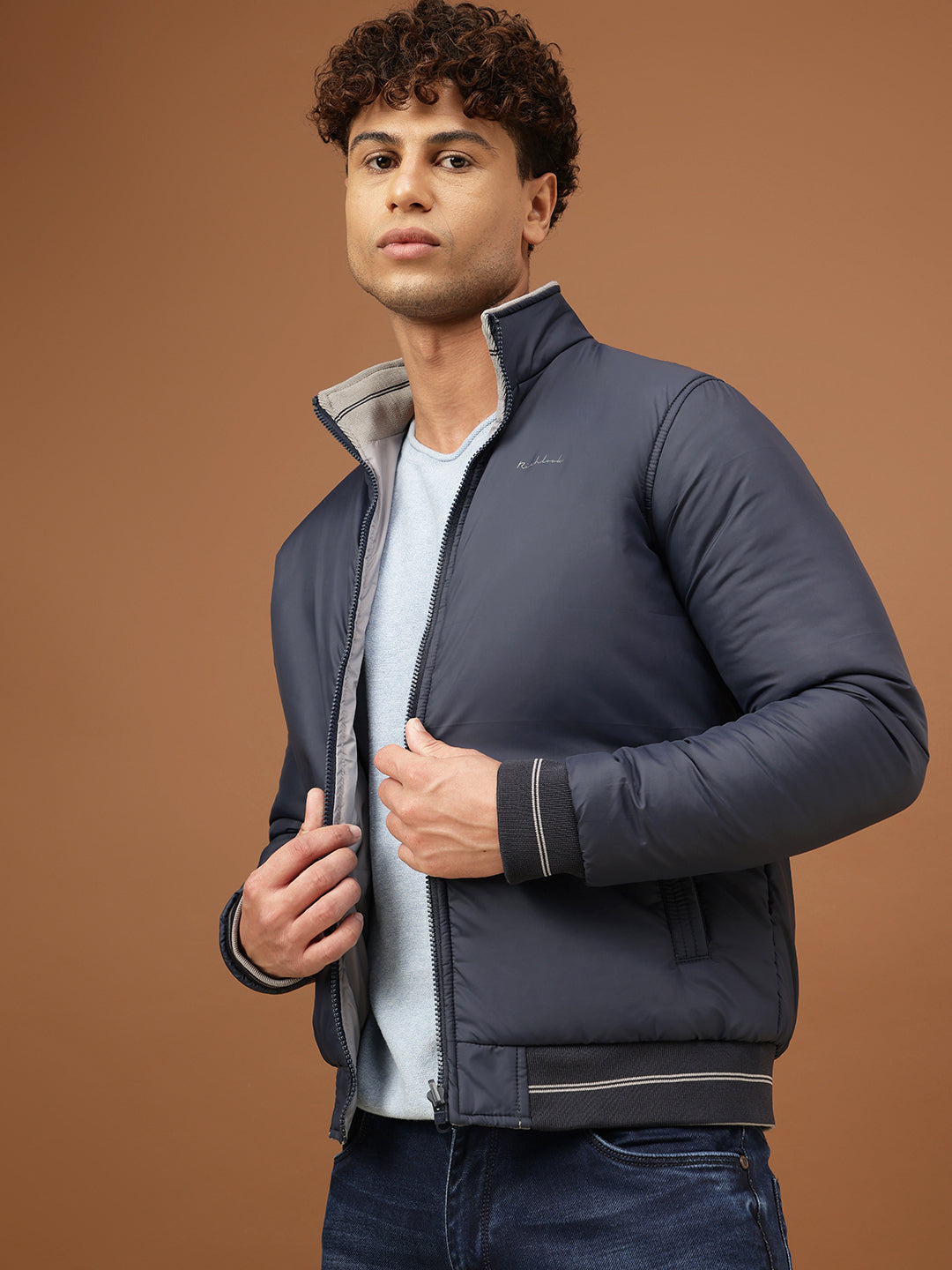 Richlook Men Navy & Grey Full Sleeve Reversible Jacket