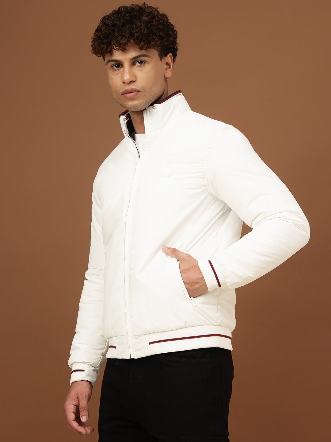 Richlook Men White Stand Collar Jacket