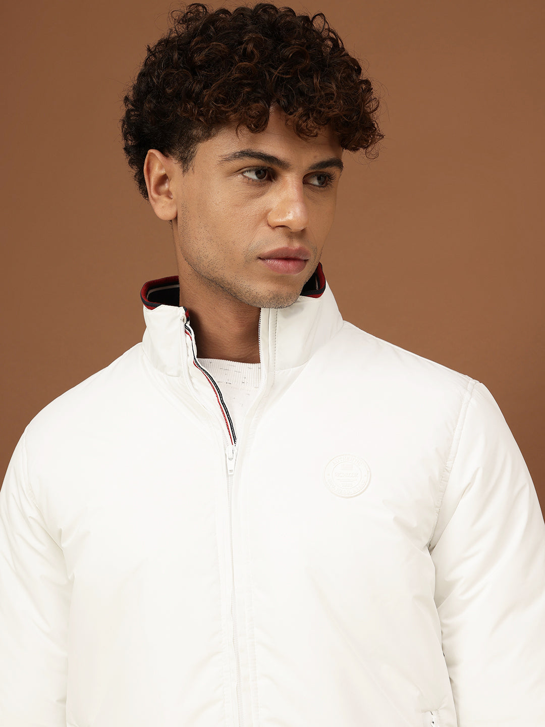 Richlook Men White Stand Collar Jacket