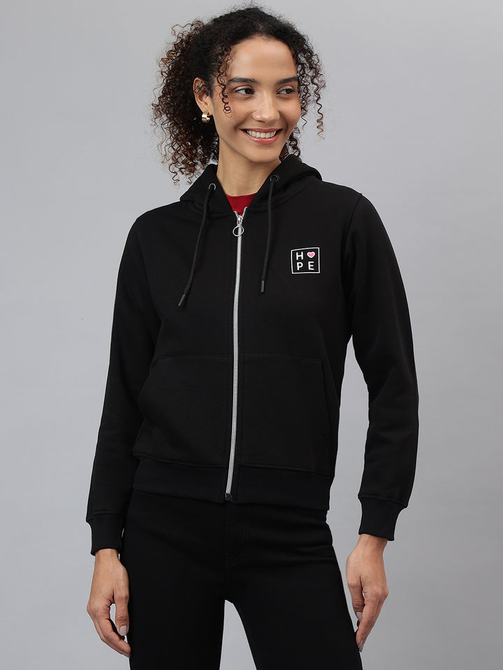 Richlook Women Black Full Zipper Hoodie