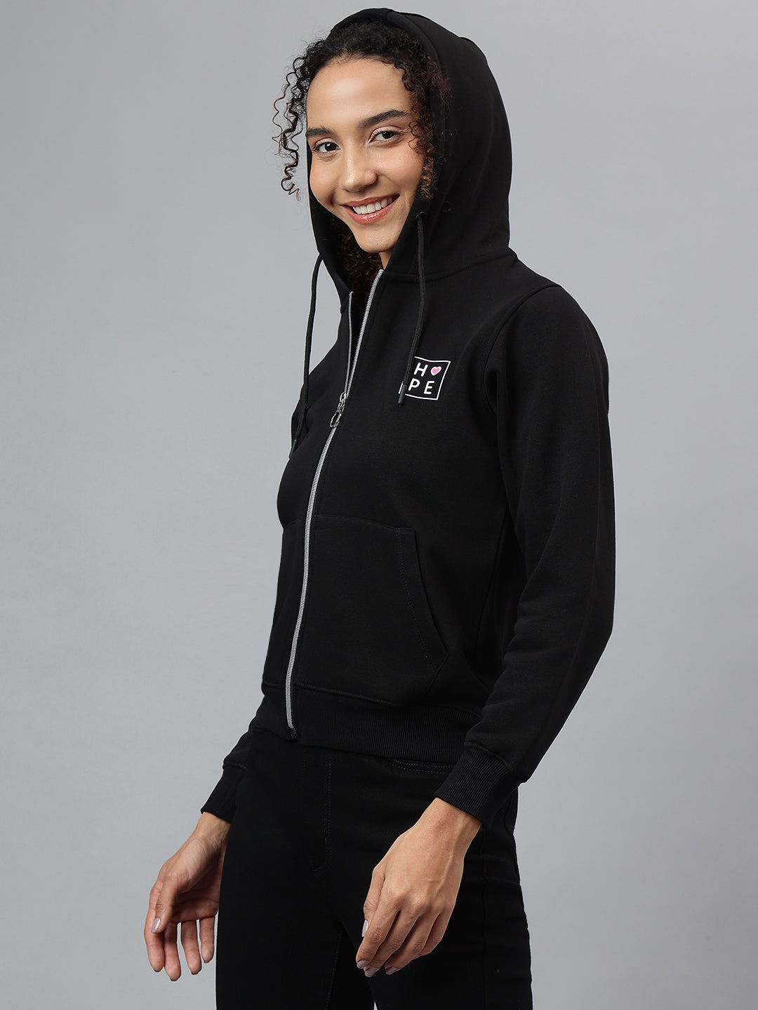 Richlook Women Black Full Zipper Hoodie