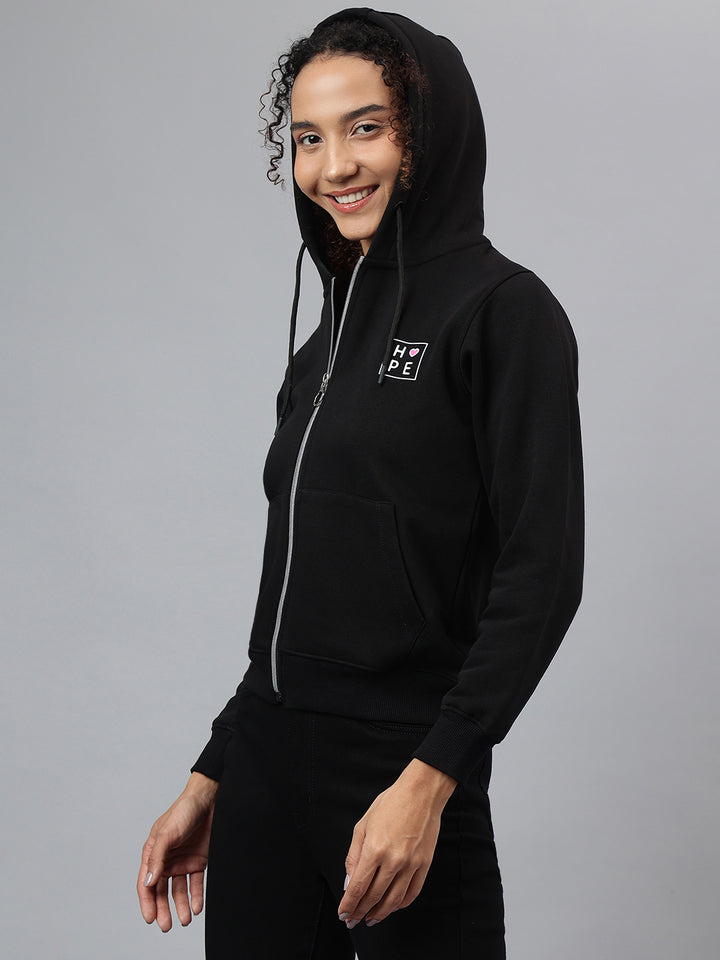 Richlook Women Black Full Zipper Hoodie