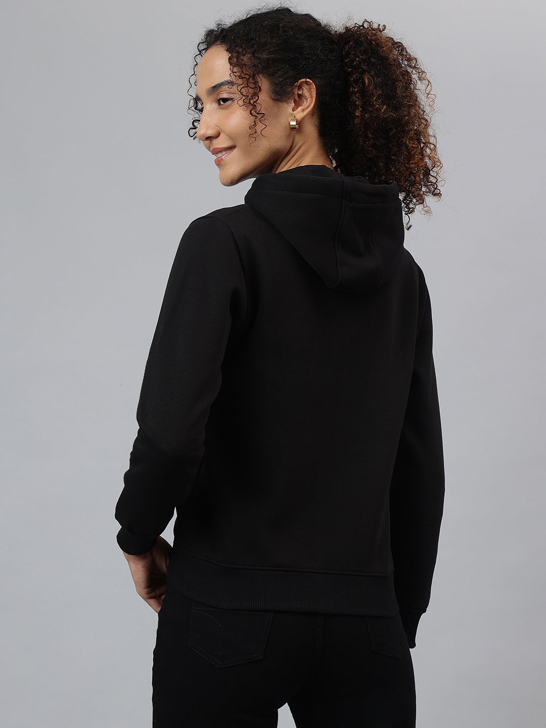 Richlook Women Black Full Zipper Hoodie