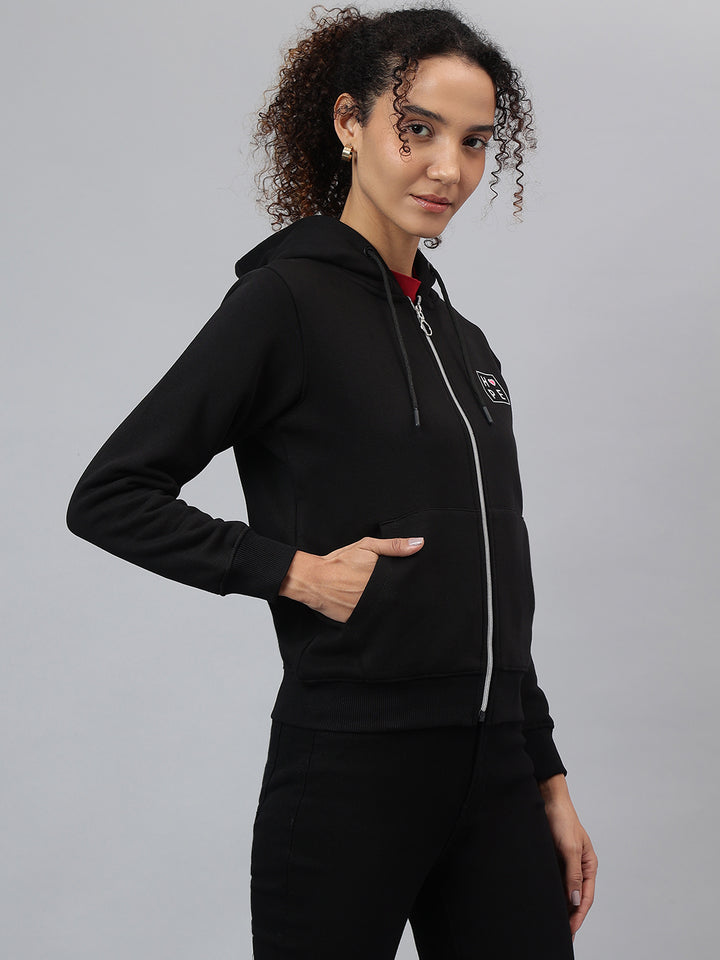 Richlook Women Black Full Zipper Hoodie