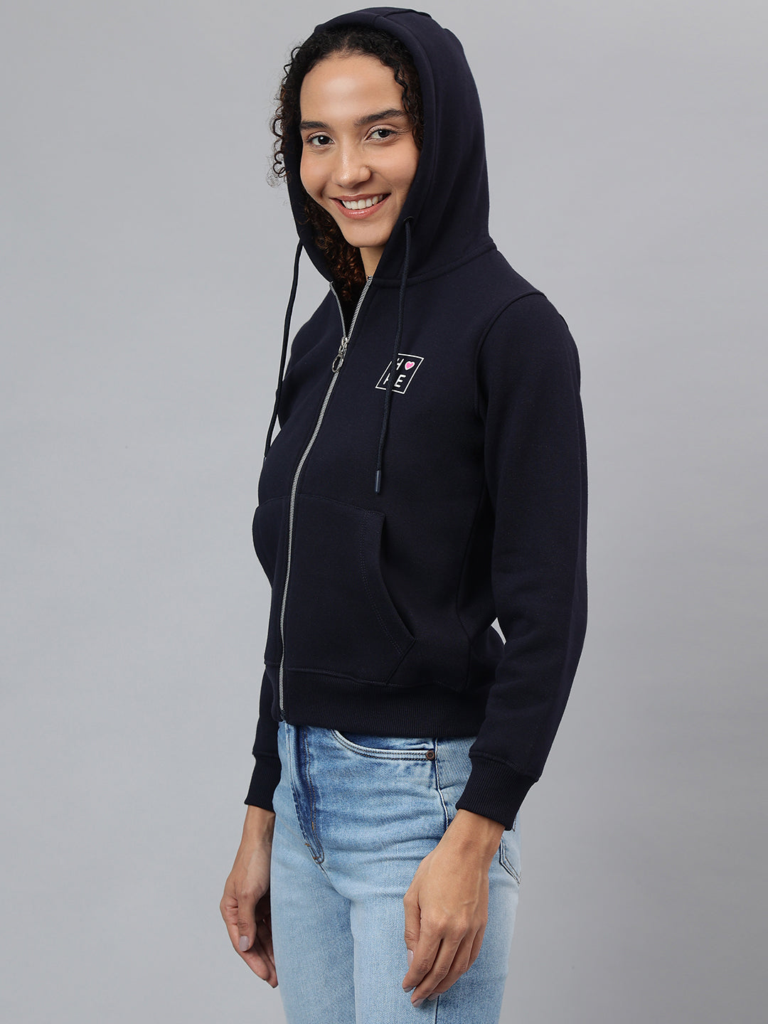 Richlook Women Navy Full Zipper Hoodie