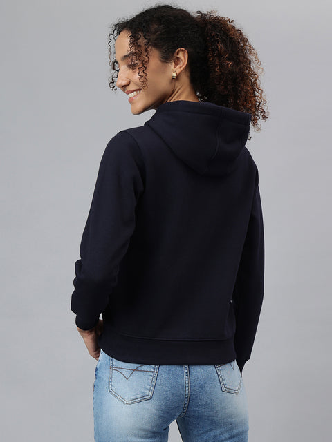 Richlook Women Navy Full Zipper Hoodie