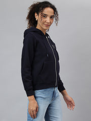 Richlook Women Navy Full Zipper Hoodie