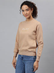 Richlook Women Beige Crew Neck Sweatshirt