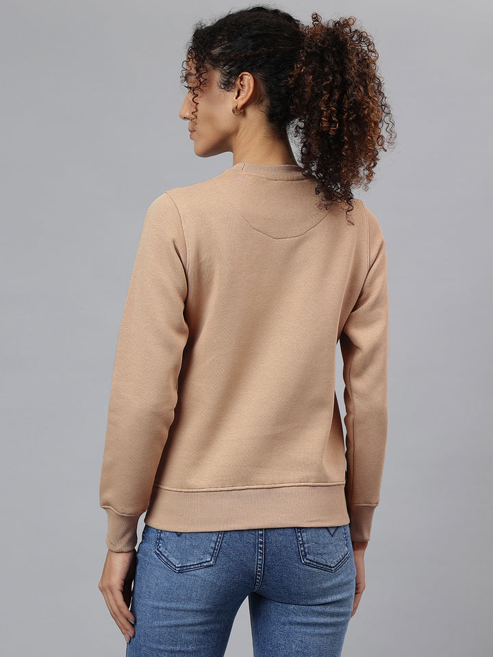 Richlook Women Beige Crew Neck Sweatshirt