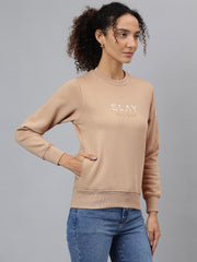 Richlook Women Beige Crew Neck Sweatshirt