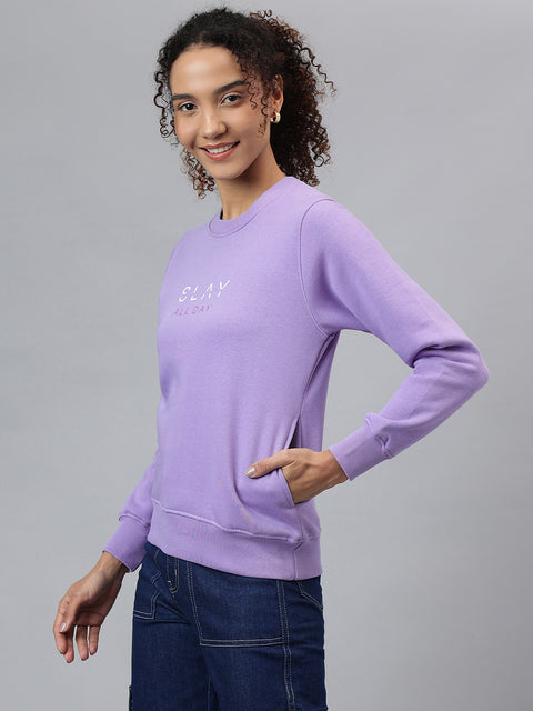 Richlook Women Crew Neck Purple Sweatshirt