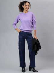 Richlook Women Crew Neck Purple Sweatshirt