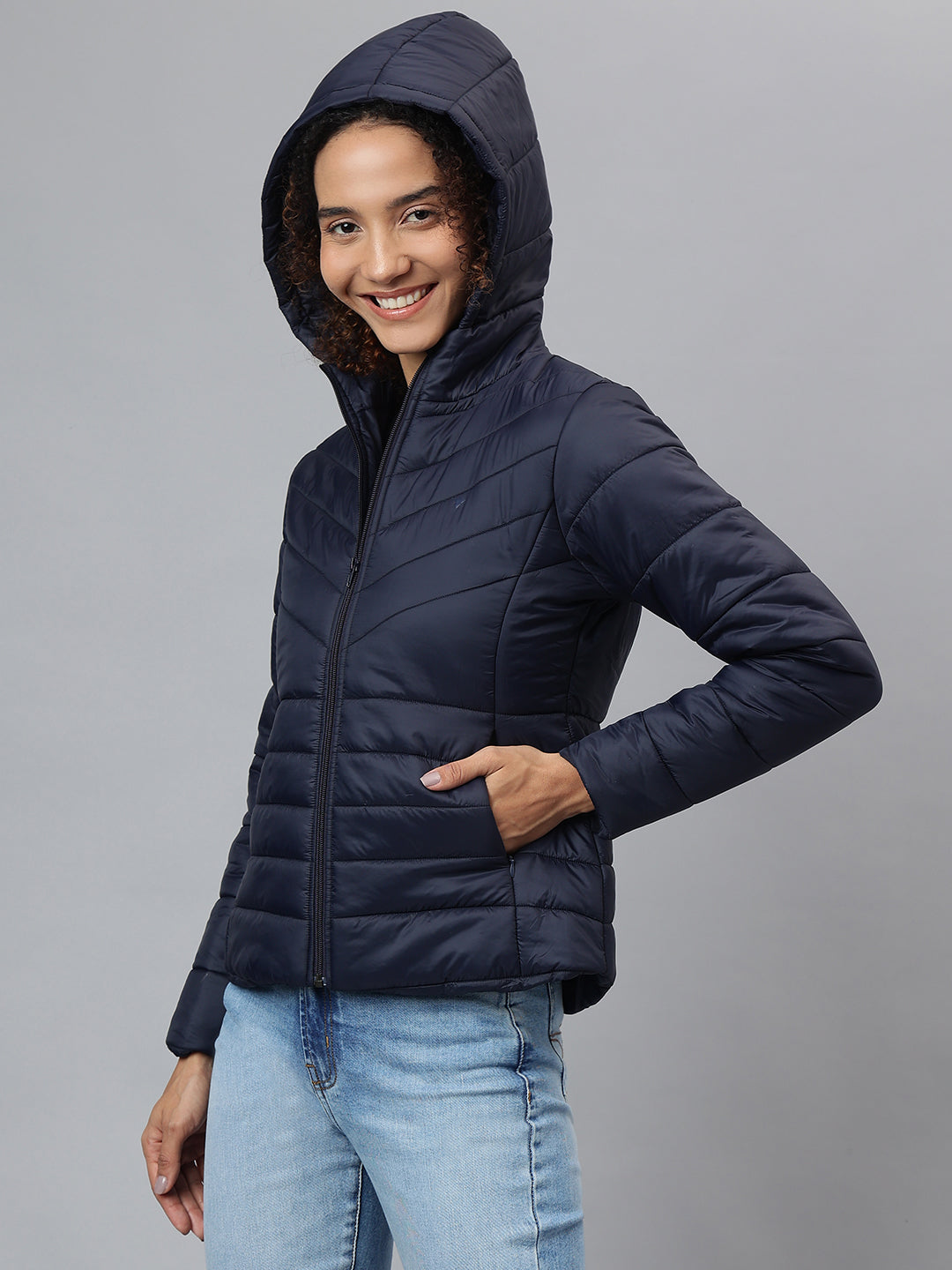 Richlook Women Navy Full Zipper Hoodie Jacket