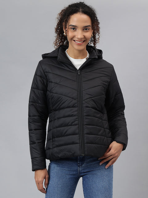 Richlook Women Black Full Zipper Hoodie Jacket