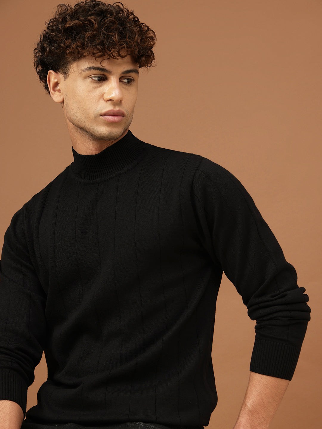 Richlook Men Black Knit Sweater