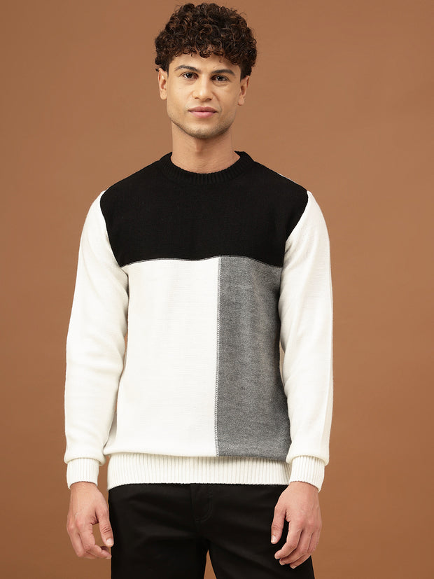 Richlook Men Black & Grey Sweater